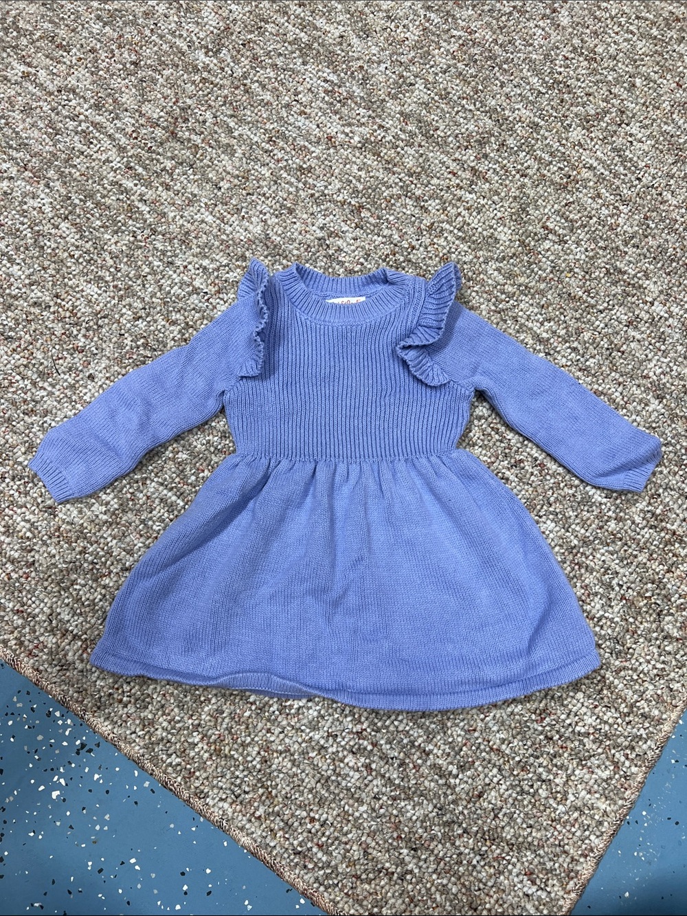 Girls Lavender Knit Long-Sleeve Dress with Ruffle Shoulders